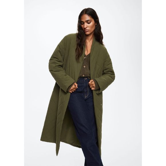 Mango Oversize Quilted Coat Khaki - Picture 6 of 12